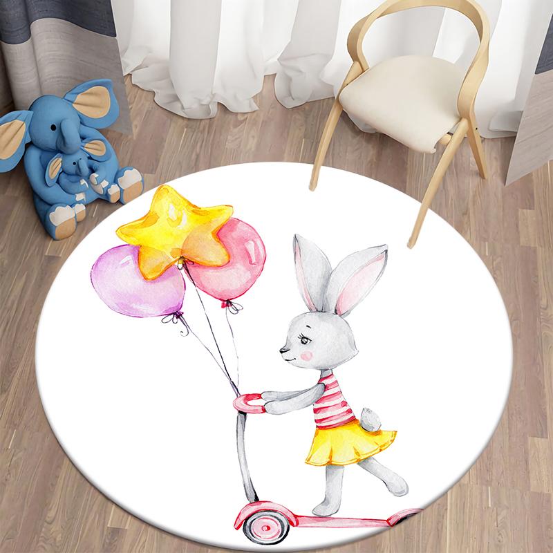 Детский ковер с принтом кролика Kawaii, коврики с кроликом, круглый ковер для гостиной, напольный коврик, фланелевый противоскользящий коврик для детей