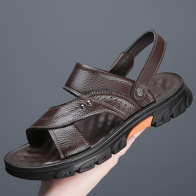 Модные мужские сандалии из натуральной кожи, летние пляжные тапочки с латексной подкладкой, мягкие, легкие, универсальные, ретро-сандалии, мода 2024 года для мужчин