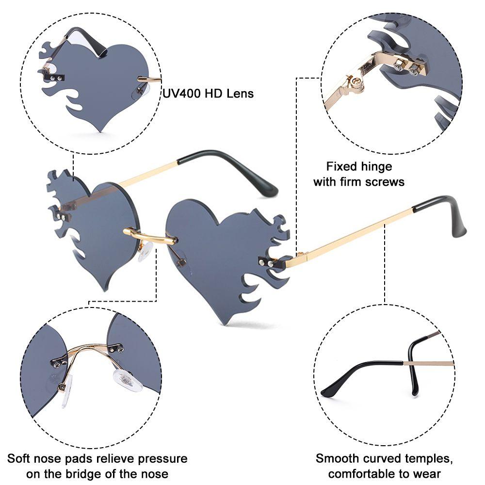 UV400 Protection Party Favor Heart Sunglasses Sunglasses for Women Heart Glasses Rimless Sunglasses
