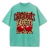 Womans Acid Wash T-Shirts Fashion Leopard And Cherry Prints Tops Distressed Crewneck Oversize Cotton Tees Trend Clothes