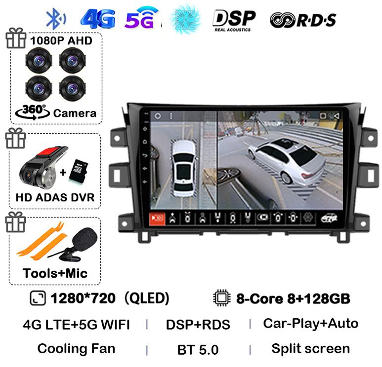 Android 14 Carplay Auto 360 Camera для Nissan NAVARA Frontier NP300 2011 - 2018 Мультимедийный видеоплеер GPS Автомобильное радио DSP Stereo