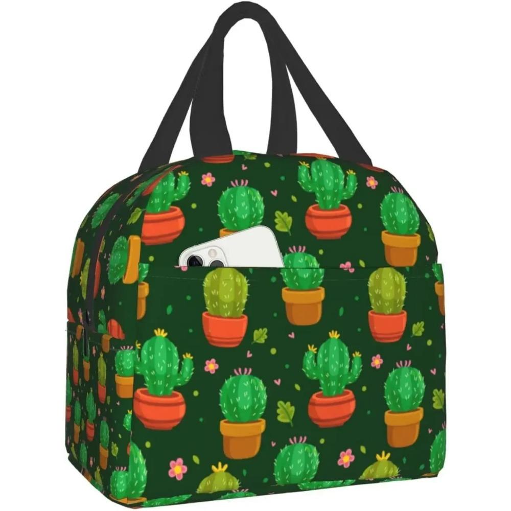 Ланч-бокс с принтом кактусов Каваи Маленький Изолированный Сумка для ланча с кактусами Многоразовая Сумка для еды Контейнеры для ланча Сумки для женщин мужчин