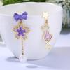 Chinese Fox Mask Folding Fan Asymmetrical Long Tassel Earrings For Women Girls Cherry Blossom Ear Hook Christmas Jewelry