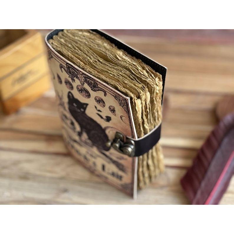 Кожаный журнал Волшебник заклинаний Кошачья книга Пустая тетрадь магии Книга теней Викканская языческая гримуарная книга для путешествий Зарисовка