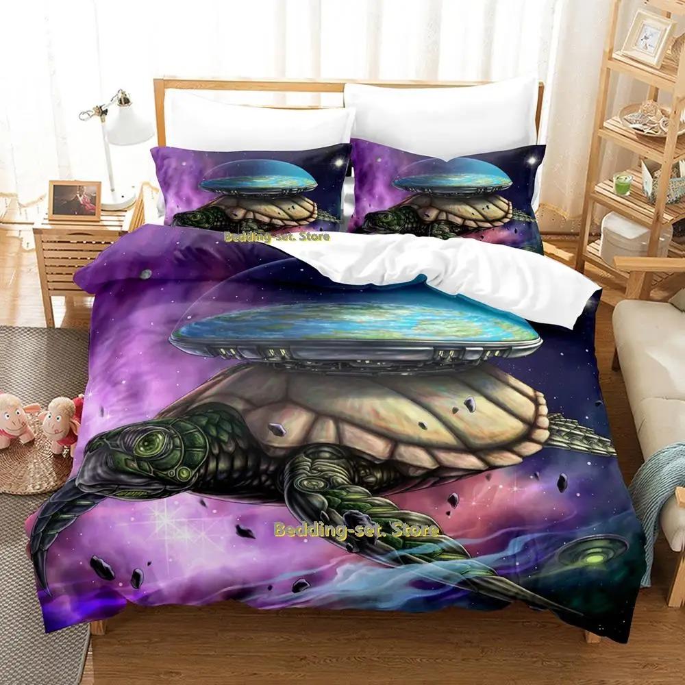 World Turtles Turtle Island Bedding Set Cartoon Anime three-piece set Adult Kid Bedroom Duvetcover Sets 3D Kawaii Animal