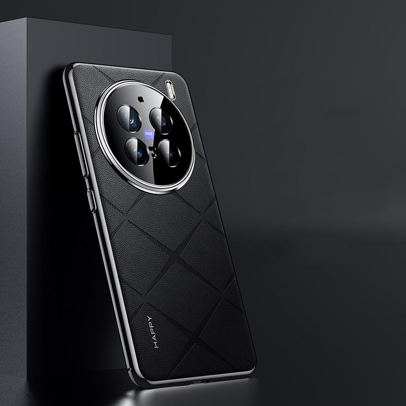 KEYSION Grid Pattern PU Leather Case for VIVO X200 Pro 5G Plating PC Camera Lens Protection Phone Back Cover for VIVO X200 Pro