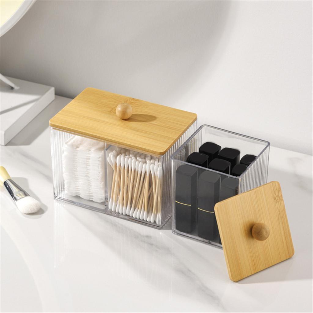 Sturdy Wood Lid Qtip Holder Storage Container Convenient for Bathroom Cotton Covers Swabs Pad and Hair Bands Organizers