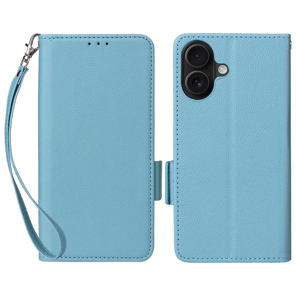 For iPhone 17 Case with Wrist Strap Litchi Texture PU Leather Wallet Phone Cover