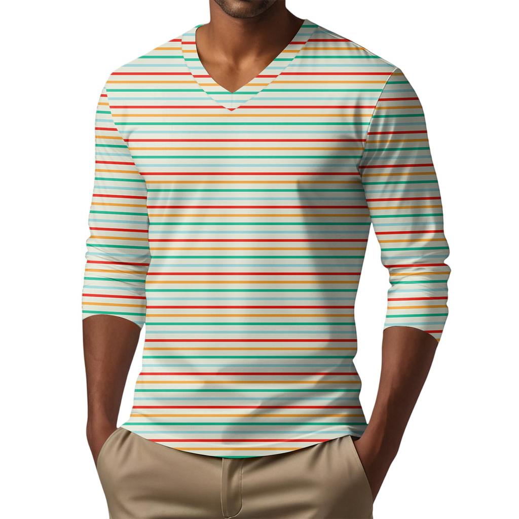 Мужская футболка с V-образным вырезом, повседневная, модная, с принтом, с длинным рукавом