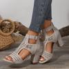 Fashion Women Fashion Strap Sexy High Heel Sandals Woman Roman Hollow Pumps Lace-up Peep Toe Sandals Casual Chunky High-heeled Sandals