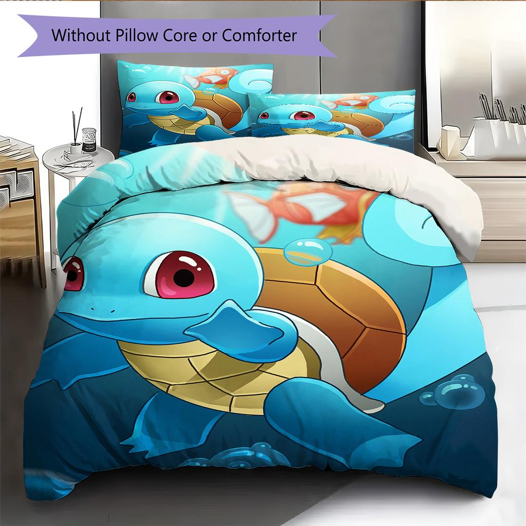 Squirtle Cartoon Pattern Bedding Home Decoration Birthday Gift (1 * duvet cover + 2 * pillowcase, without core)