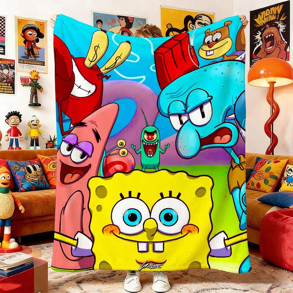 S-SpongeBobes Fluffy Soft Blankets & Throws Home and Decoration Throw Blanket Bedspread on the Bed Plaid Winter Anime Knee Sofas