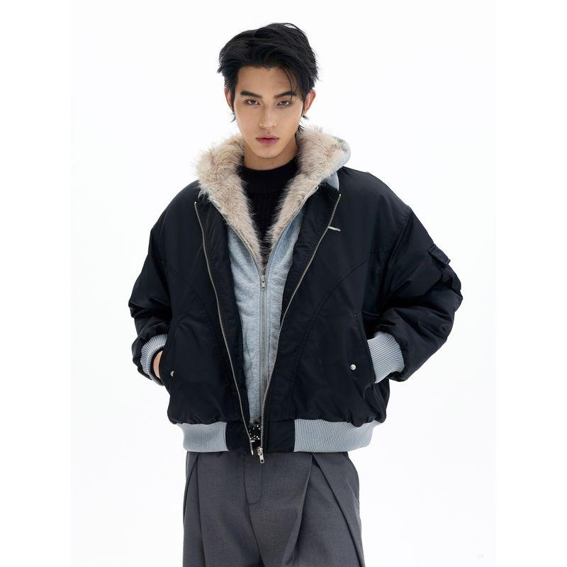 Kisko Winter American-Style Faux Two-Piece Patchwork Cotton Coat for Men and Women, High-End Quilted Warm Hooded Jacket