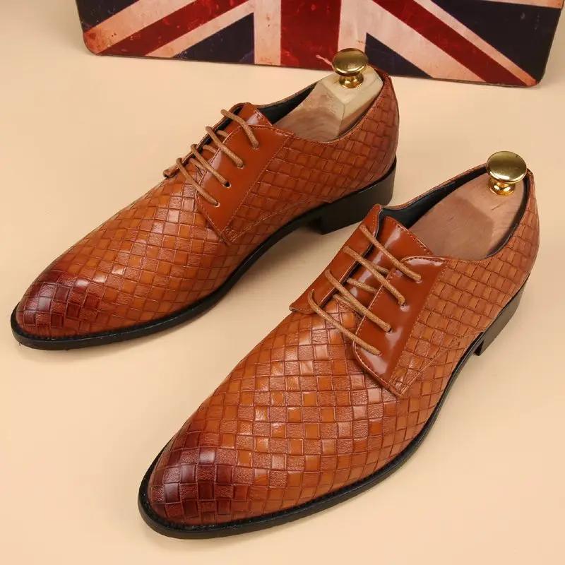 Fashion Braided Pattern Male Casual Shoe Formal Dress Business Designer Luxury Sale Men's Leather Brogue Shoes Low Price Shipping Free