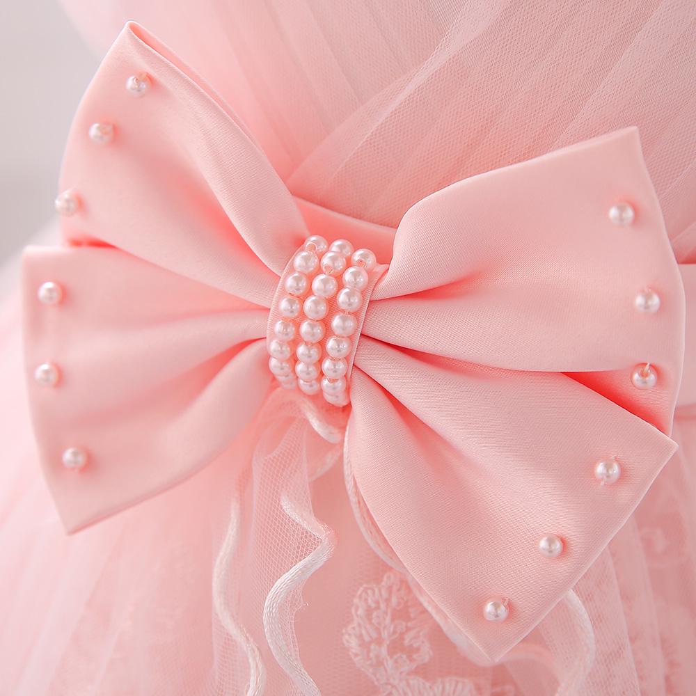 Кружевное платье с цветочной вышивкой и бантом для крещения, принцессы, свадебной вечеринки, формальное детское платье для девочек KTB