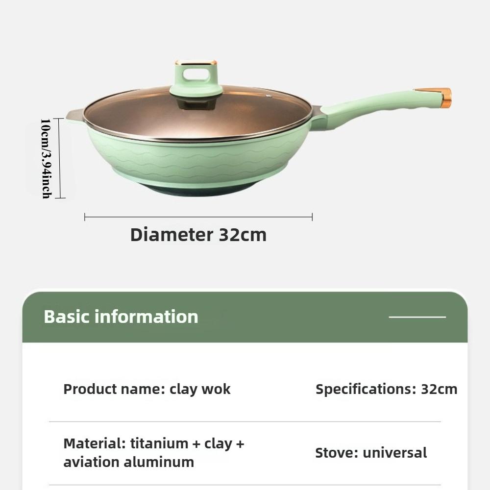 Clay Frying Pan with Lid 32cm Household Kitchen Pan for Quick Stir Fry Simmer Nonstick Pan Wear Resistant Scratch Resistant Woks