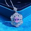 Exaggerated Heavy Industry Brilliant Pink Purple Diamond Pendant Necklace Colored Treasure Elegant High-end Sense Full of Diamond Light Luxury Chain