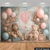 Teddy bear hot air balloon theme  including light brown teddy bear plush toys and pink floral wreath teddy bears.