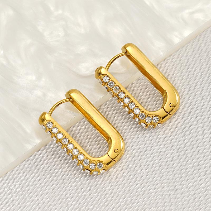 Серьги в стиле ретро с французским темпераментом, нержавеющая сталь, покрытая 18-каратным золотом, с бриллиантами, геометрические серьги в форме буквы U