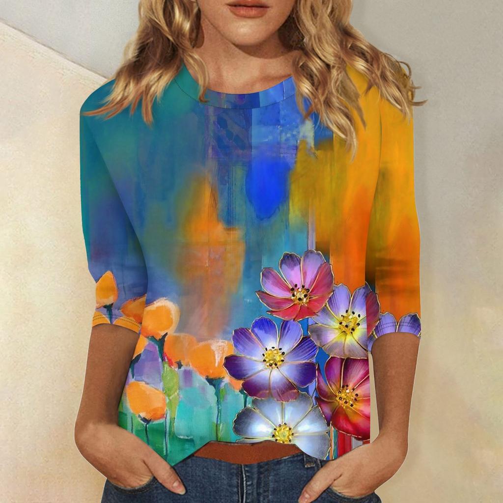 Рубашки с рукавом 3/4 для женщин, футболки с графическим принтом, блузки, повседневные базовые топы, пуловеры