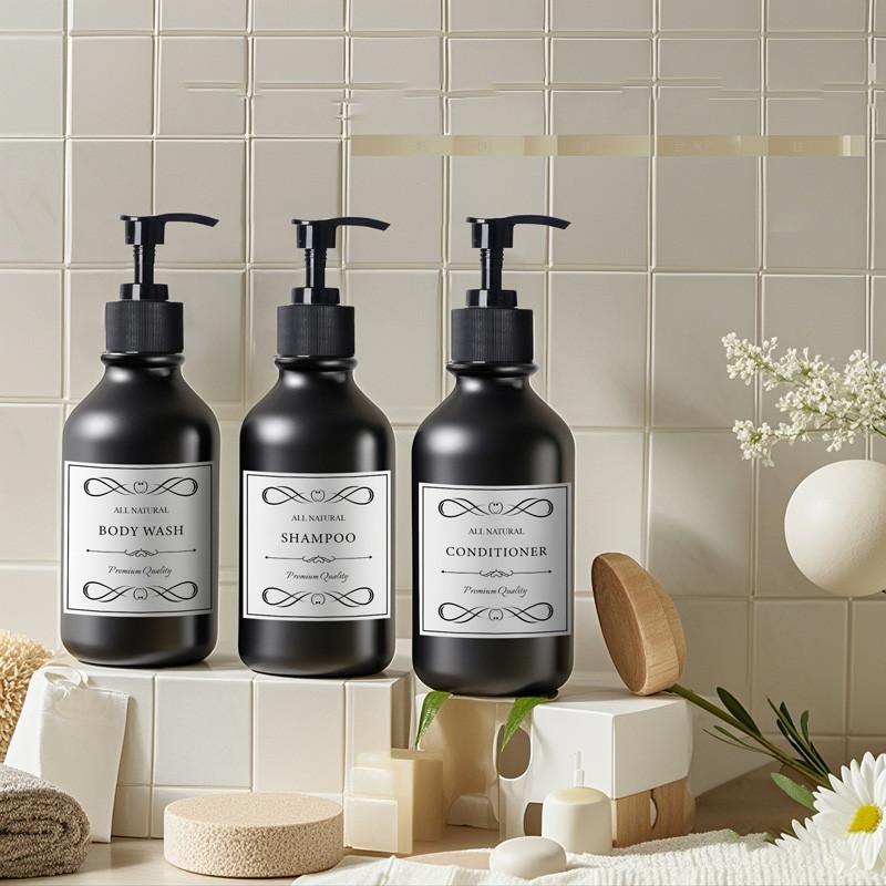 500 мл пластиковый матовый черный дозатор для мыла многоразовый флакон с этикетками для шампуня кондиционера для мытья посуды