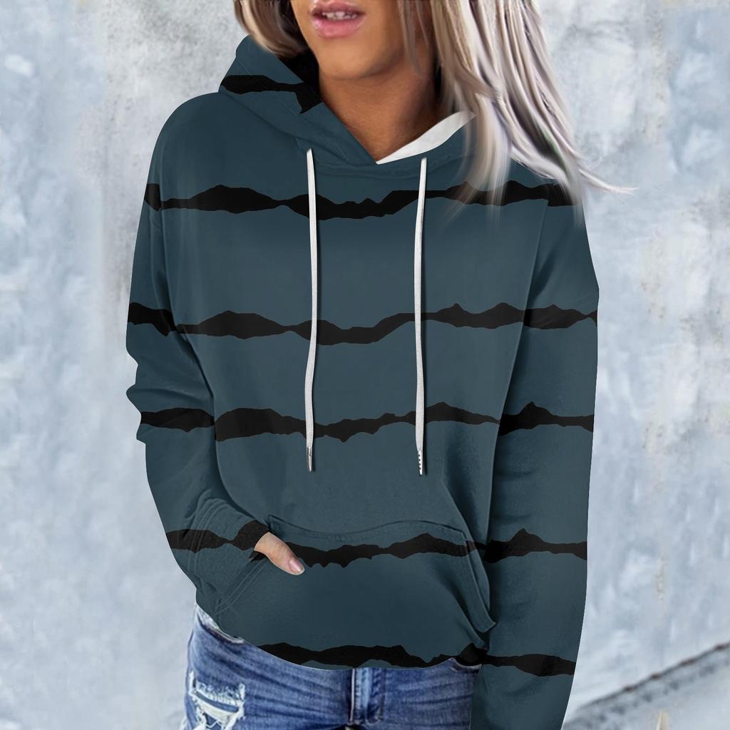 Ladies Fashion Casual Long Sleeve Striped Print Hoodie