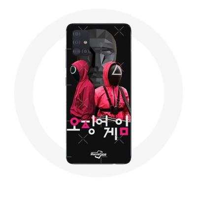 Coque Samsung Galaxy A51 Squid Game Affiche Masques Soldats Logo Coréen