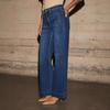 Yousheng Women Straight Jeans with Multi-pocket High Waist Button Zipper Closure Pants Solid Color Vintage Style Denim Trousers for Daily Wear