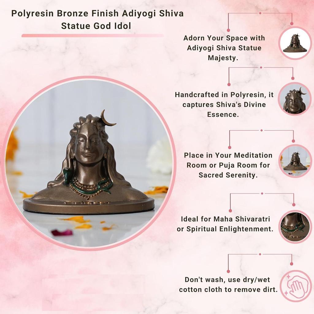 Бронзовая отделка из смолы Статуя Адийоги Шивы для приборной панели автомобиля | Статуя Адийоги для домашнего декора комнаты для пуджи в офисе | Идол Шивы Мурти для подарка