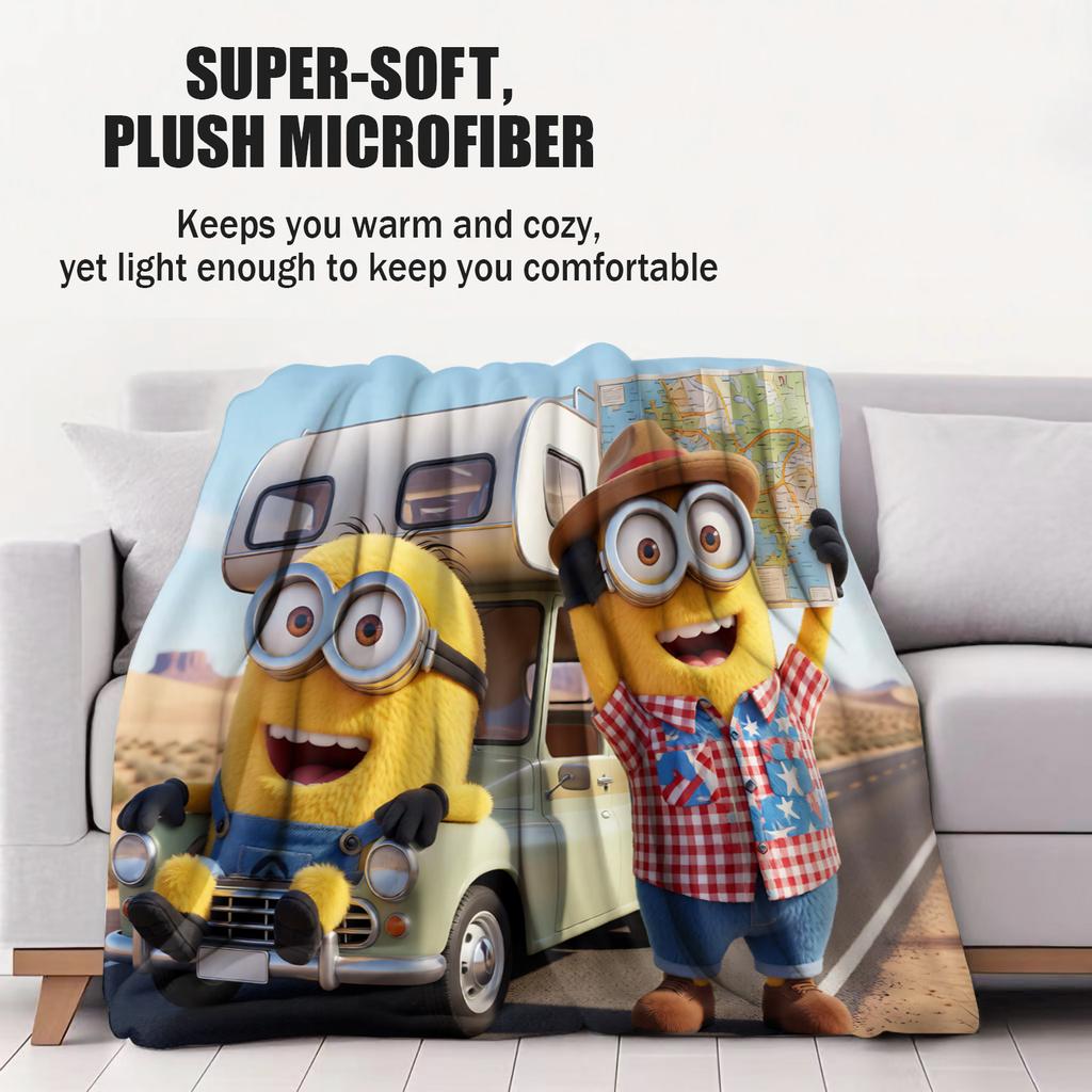 Portable Minions Blanket Ultra Soft Warm Lightweight Flannel Throw Blanket For Sofa Bedroom Living Room Travel Car Office Gift