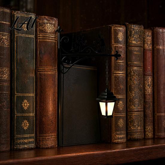 Matte Black Iron Book Holder Decorative Bookshelf Light Vintage Library Lantern Reading Lights for Bookworms LED Table Lamp with Bookends