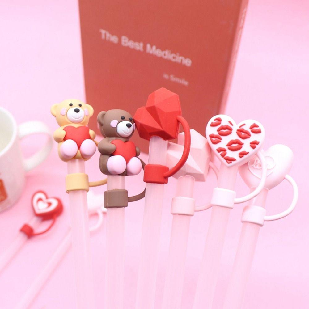 Silicone Drinking Dust Cap Heart-shaped Straw Tips Cover Creative Silicone Straw Plug  Bottle