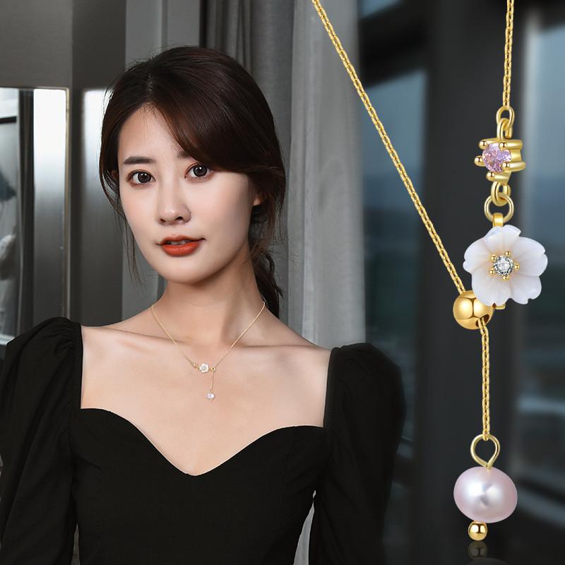 Потрясающее регулируемое титановое стальное жемчужное цветочное ожерелье, вдохновленное природой, для подарков