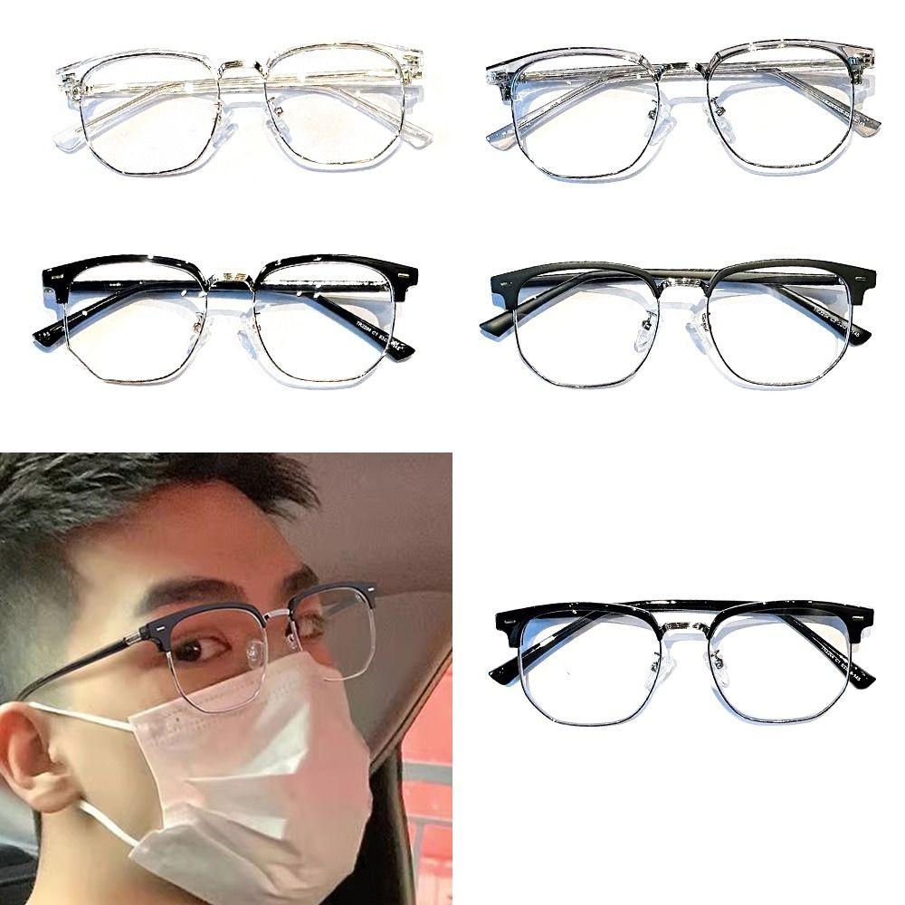 Retro Metal Half Frame Anti-Blue Light Glasses Eye Protection Plastics Flat Mirror Spectacles Half Frame Glasses for Women Men