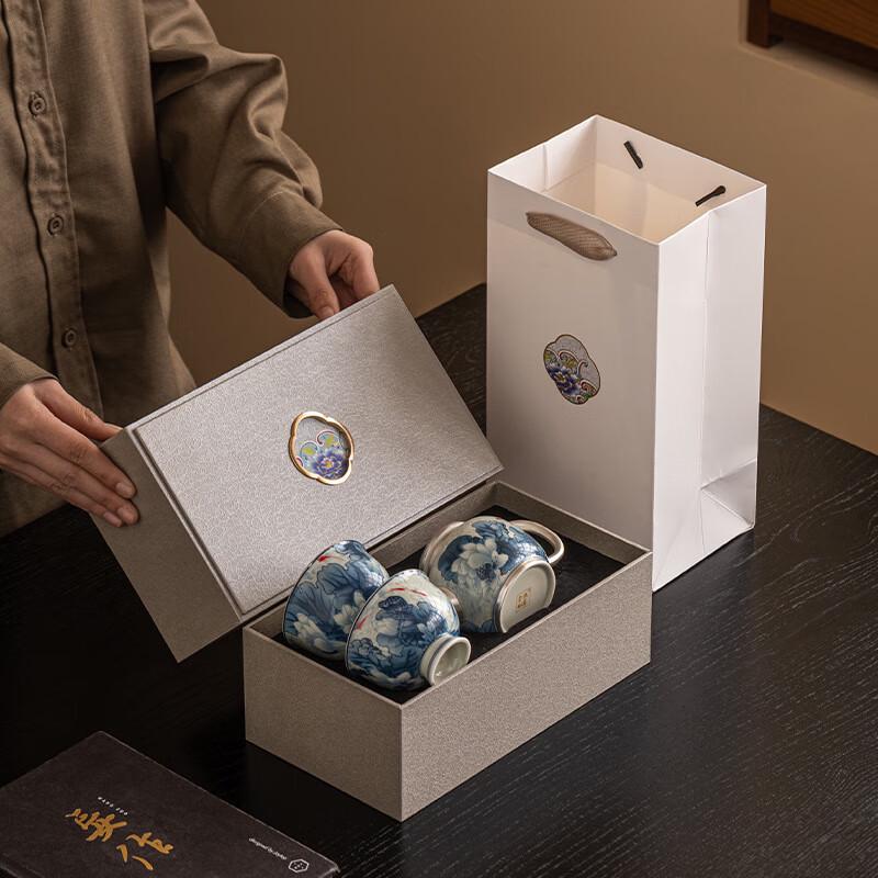 Gilded Silver Lotus Blue & White Porcelain Tea Set