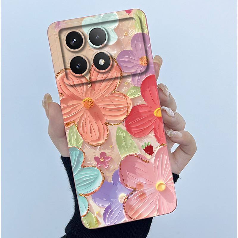 Для Xiaomi Poco X6 Pro 5G Чехол Poco X6Pro Задняя крышка Модный Минимализм Цветочный Мягкий Жидкий Силиконовый Чехол Для PocoX6 Pro Fundas
