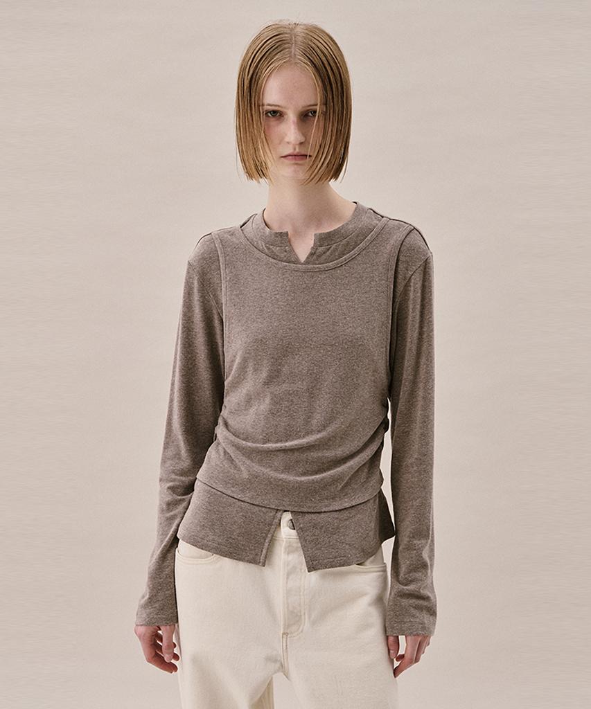 AHWE Layered Jersey Top_Light Brown Melange