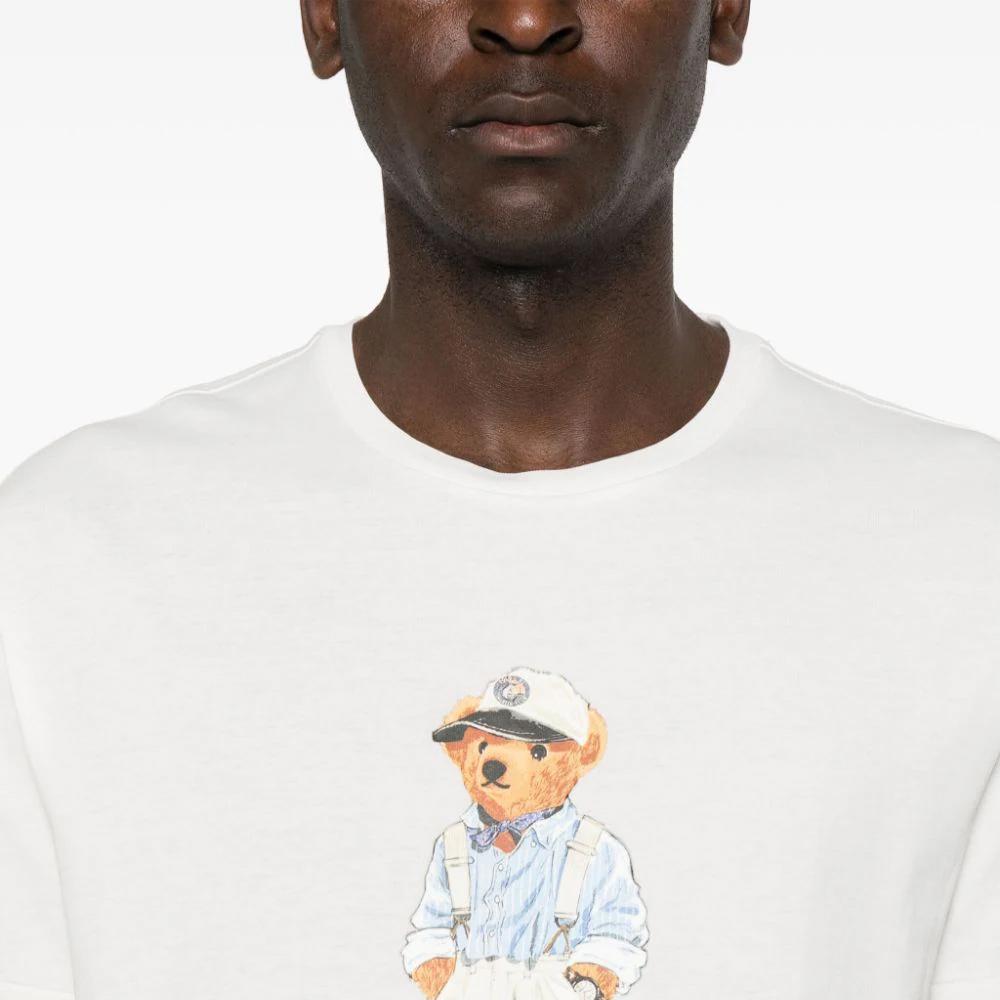 Polo Ralph Lauren SS24 Bear Print Футболка свободного кроя с круглым вырезом для мужчин, белые 710854497-037