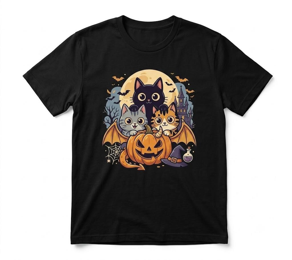 Cute Halloween Cats Black T Shirt Gift For Friends