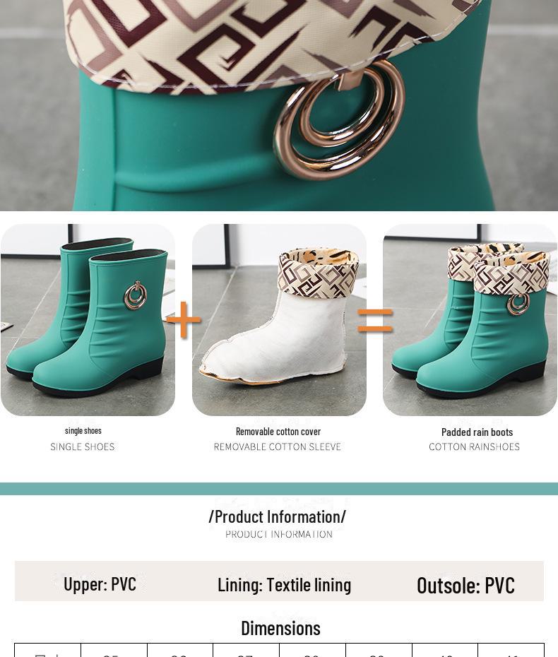 Женские нескользящие резиновые сапоги Plus Velvet Mid-Tube — стильные, теплые и модные резиновые сапоги в корейском стиле для работы и мытья автомобиля.