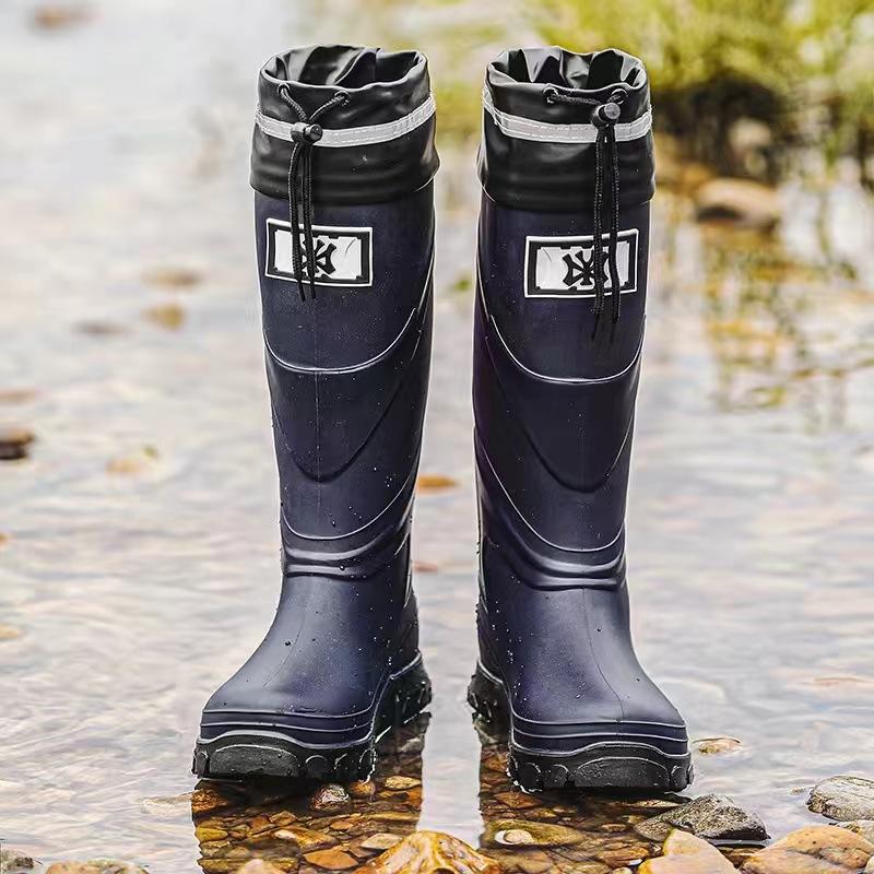 High Tube Rain Shoes Men's Non-slip Waterproof Fashion Medium Tube Rain Boots Warm Rubber Shoes Kitchen Work Long Tube Water Shoe Cover Shoes