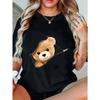Милая футболка с дизайном молнии в виде плюшевого мишки, черная, женская, повседневный летний топ, модная графическая футболка для повседневной носки