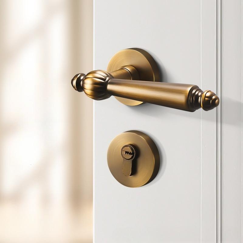Vintage European Split Door Lock Handle Aluminum Zinc Alloy Silent Lever Lock With Keys Fit 35-45mm Bedroom Wooden Door Multi Color