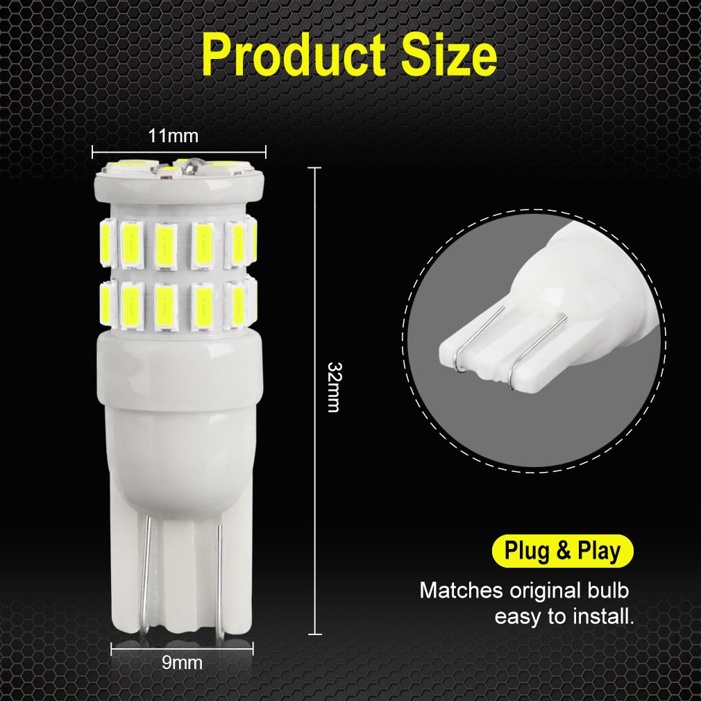 1Pc Ceramic T10 W5W 194 168 LED Bulb 3014 30SMD Auto Reading License Plate Light Marker Lamp Wedge Side Bulb Car Lights 6000K White 12V