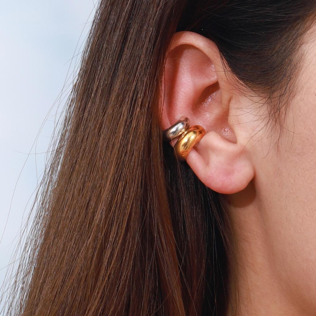 Yori Позолоченная нержавеющая сталь 18K Клипсы для ушей Двухцветный Изогнутый дизайн Элегантные Современные для Любого Случая Украшения НОВИНКА