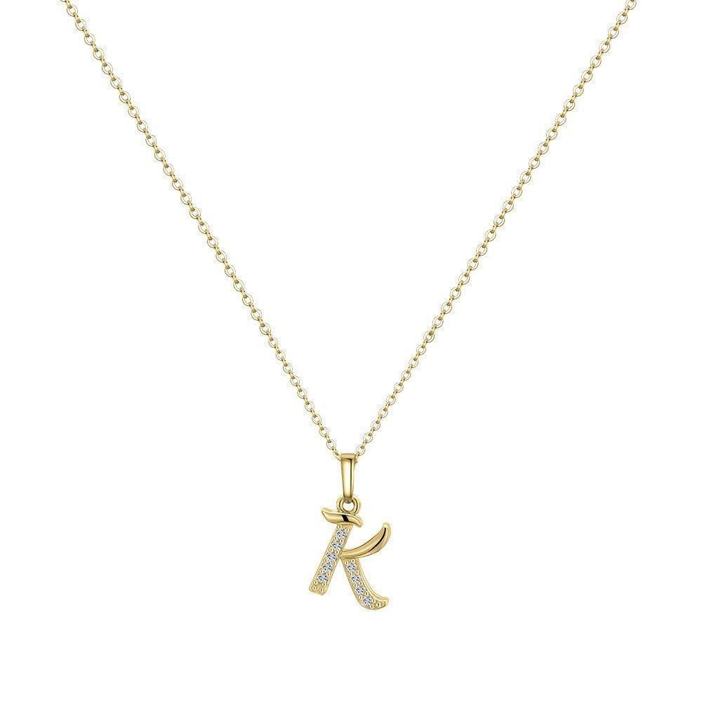 Европейское и американское простое и модное женское ожерелье с 26 заглавными буквами, позолоченное 14-каратным серебром, аксессуары для ожерелья с микро-набором циркония