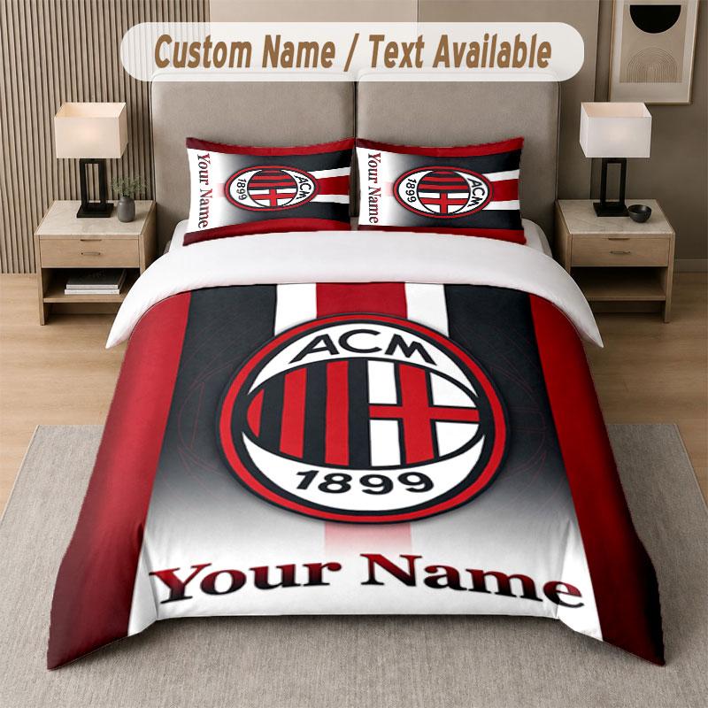 Custom Bedding Set AC Milan Pattern, Print Name Text 1 Duvet Cover plus 2 Pillowcases Home Textile