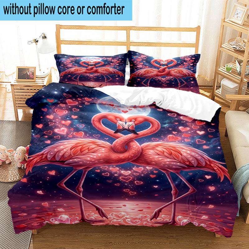 Love Birds In Heart 3pcs Bedding,Including 1pc Duvet Cover And 2pcs Pillowcases Perfect for Christmas,Ideal for Bedroom, Dormitory