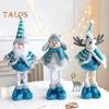 Christmas Doll Ornament Plush Standing Santa Claus Reindeer Snowman Figure with Telescope Leg Blue Gnome Doll Toy for Tree Fireplace Window Table