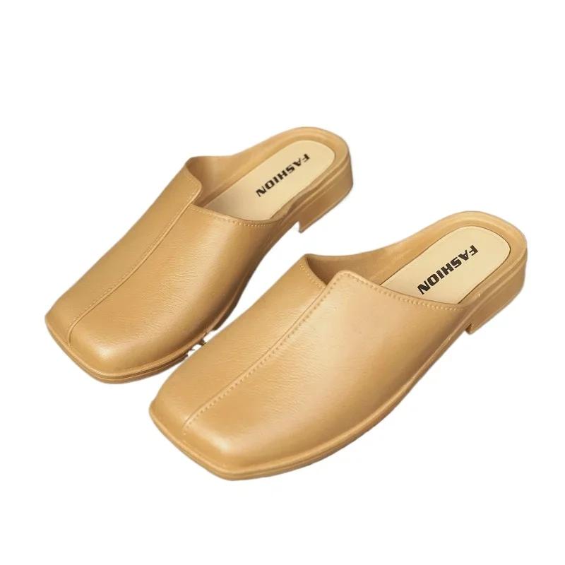 Модная женская обувь в продаже 2025 Новые горячие распродажи Тапочки Женская мода Однотонные Повседневные Высокого качества Женские тапочки с квадратным носком на плоской подошве